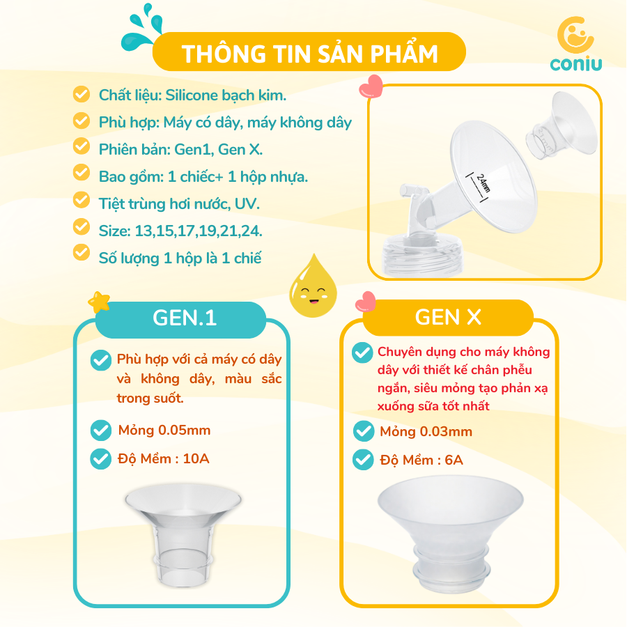 Trợ Phễu Silicone Coniu, Đệm Hạ Size Phễu Size 15-17-19-21-24mm,