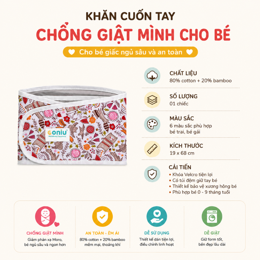 Khăn Quấn Coniu , Ủ Quấn Tay Chống Giật Mình Cho Bé Sơ Sinh Ngủ Ngoan