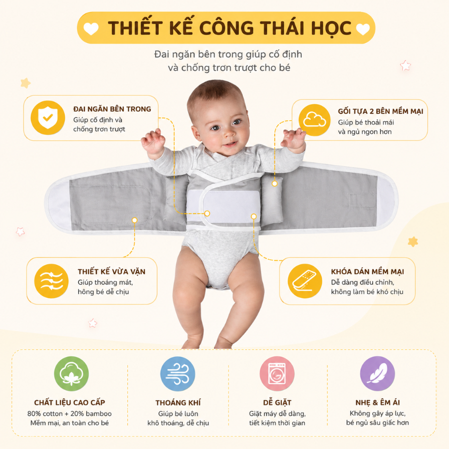 Khăn Quấn Coniu , Ủ Quấn Tay Chống Giật Mình Cho Bé Sơ Sinh Ngủ Ngoan