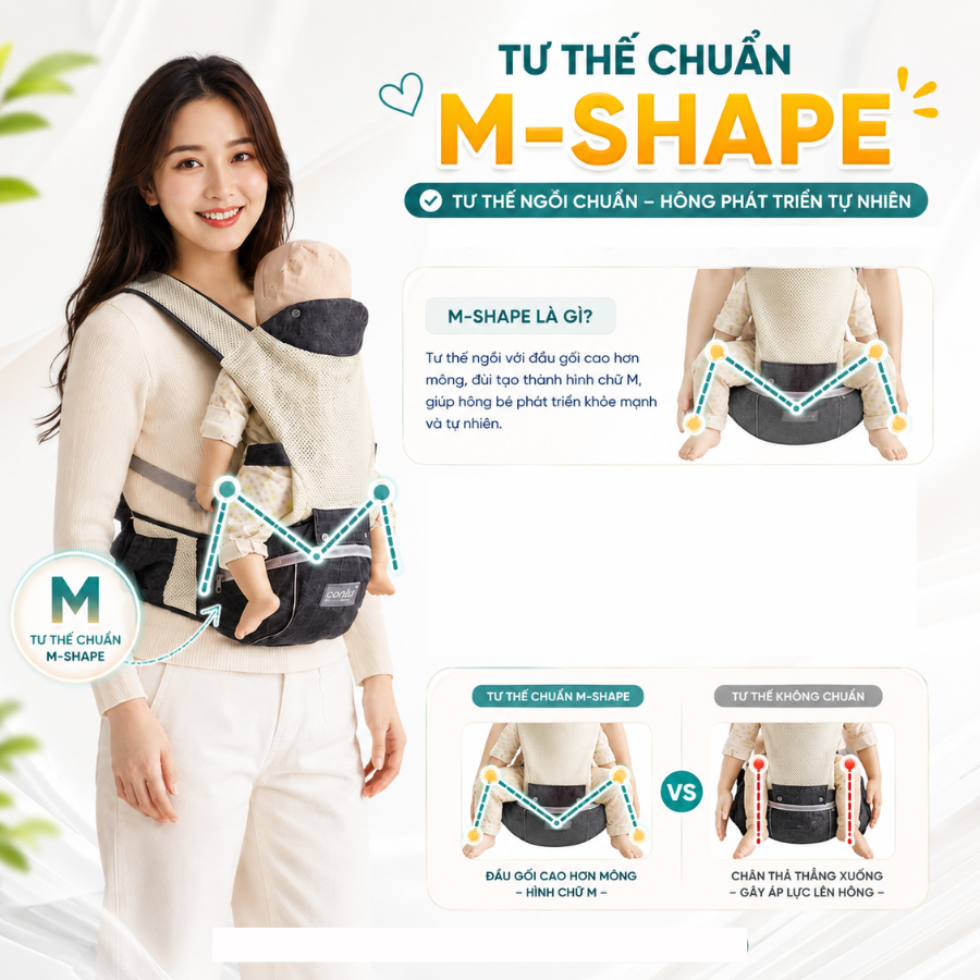 Địu Em Bé Sơ Sinh Coniu, 9 Tư Thế Chống Gù Cho Bé từ 0- 36 Tháng