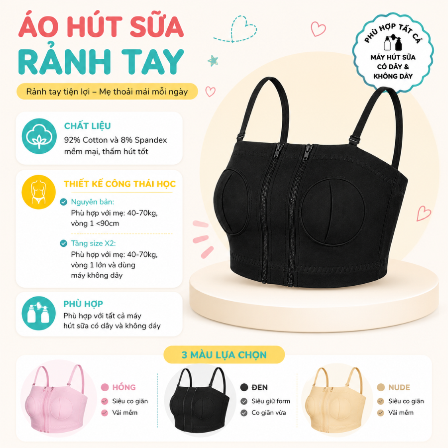 Áo Hút Sữa Rảnh Tay Coniu, Mặc Hút Sữa Cho Mẹ, Có Dây Giữ Bình Hút Sữa