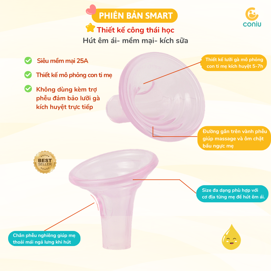 Phễu Hút Sữa Silicon Coniu Smart Hút Êm Ái, Mềm Mại Kích Sữa Hiệu Quả
