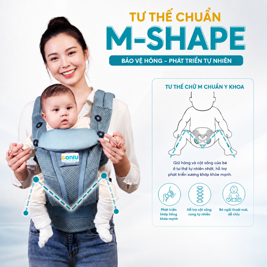 Địu Trợ lực Em Bé Coniu Omini Deluxe Mesh Siêu Dày Dặn Chuẩn Y Khoa,