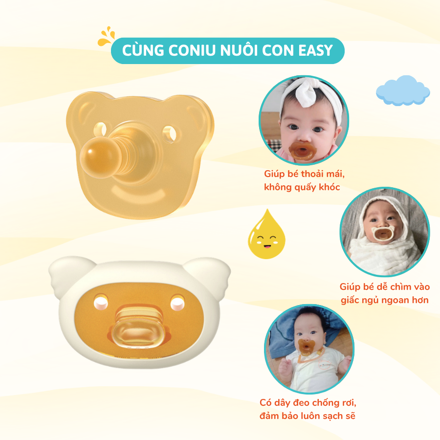 Ti giả Coniu Silicone Nguyên Khối Cho Bé Siêu Mềm Mại, Hộp Đựng Bảo Vệ, Dây Xích Chống Thất Lạc
