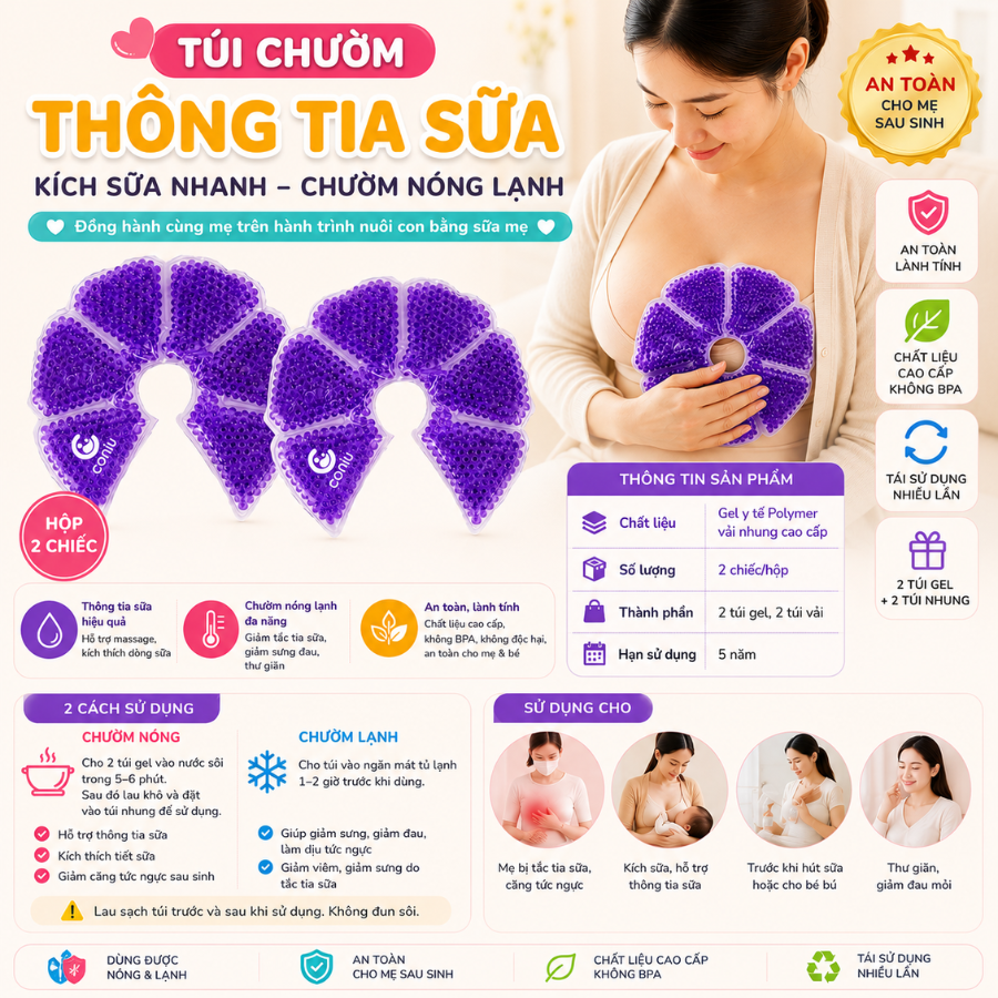 Túi Chườm Ngực Coniu Cho Mẹ Sau Sinh, Chườm Nóng Lạnh Giúp Mẹ Thông Tắc Tia Sữa, Kích Sữa, Giảm Đau Ti