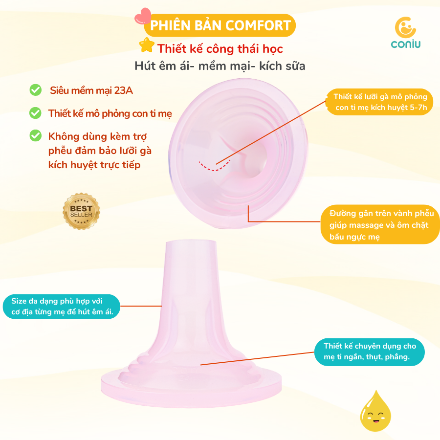 Phễu Hút Sữa Silicon Coniu Comfort Hút Êm Ái, Mềm Mại Kích Sữa Hiệu Quả