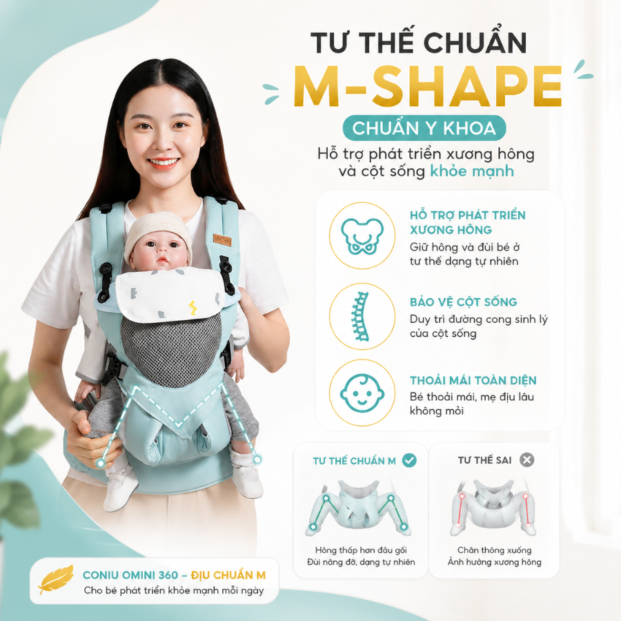 Địu Trợ Lực Coniu Omini 360 Siêu Gọn Nhẹ, Hỗ Trợ Giảm Áp Lực, Cho Bé Từ 3 Đến 36 Tháng