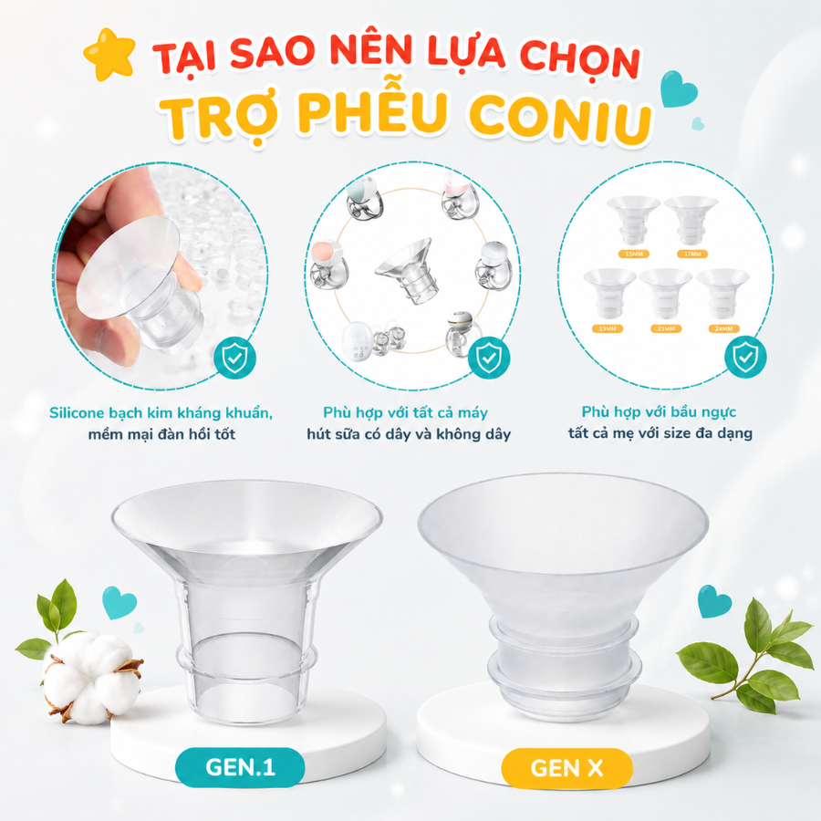 Trợ Phễu Silicone Coniu, Đệm Hạ Size Phễu Size 15-17-19-21-24mm,