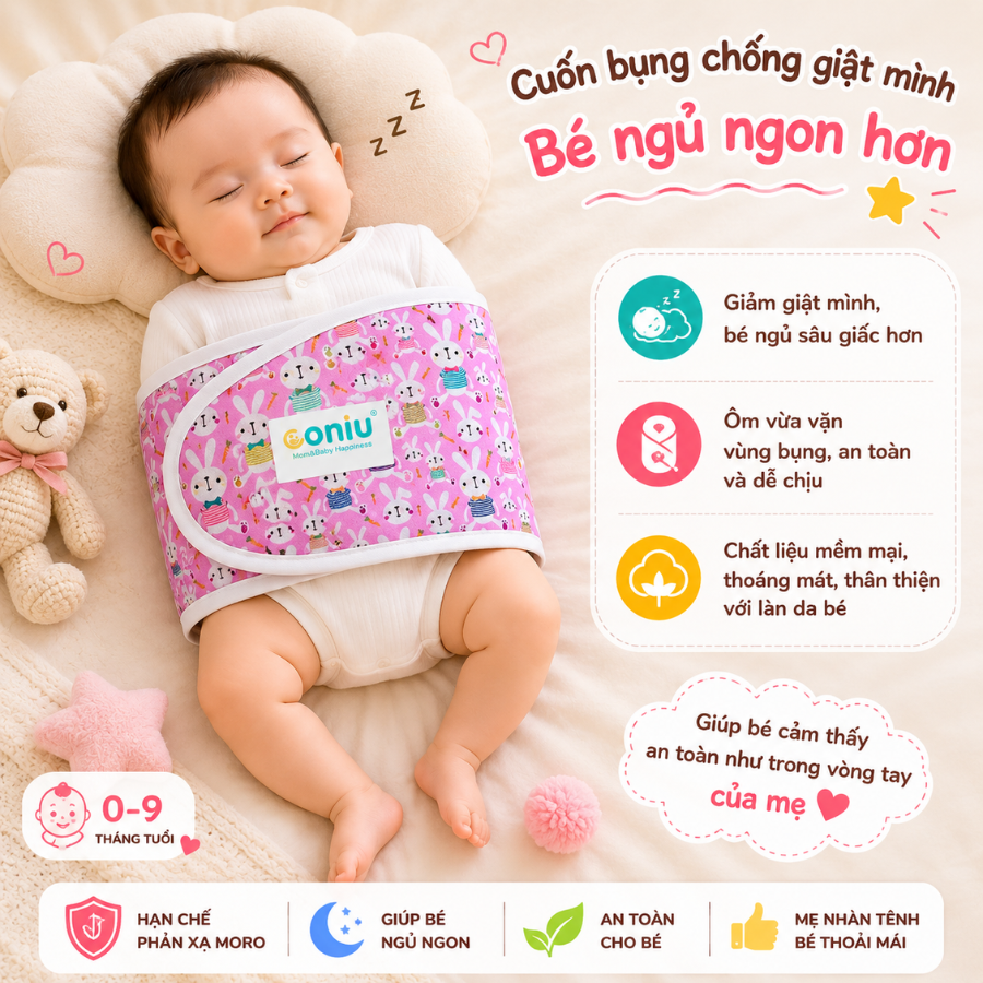 Khăn Quấn Coniu , Ủ Quấn Tay Chống Giật Mình Cho Bé Sơ Sinh Ngủ Ngoan