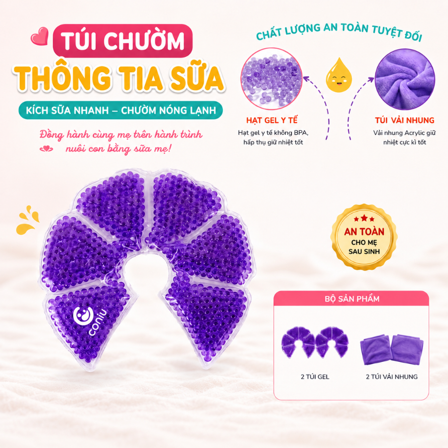 Túi Chườm Ngực Coniu Cho Mẹ Sau Sinh, Chườm Nóng Lạnh Giúp Mẹ Thông Tắc Tia Sữa, Kích Sữa, Giảm Đau Ti