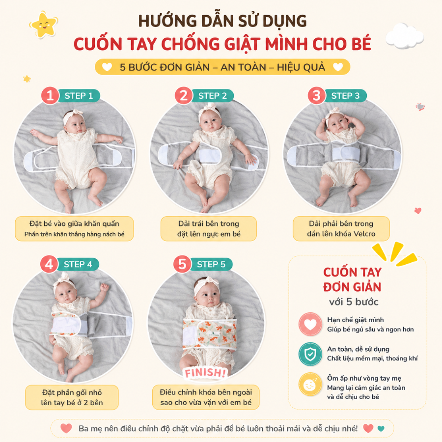 Khăn Quấn Coniu , Ủ Quấn Tay Chống Giật Mình Cho Bé Sơ Sinh Ngủ Ngoan