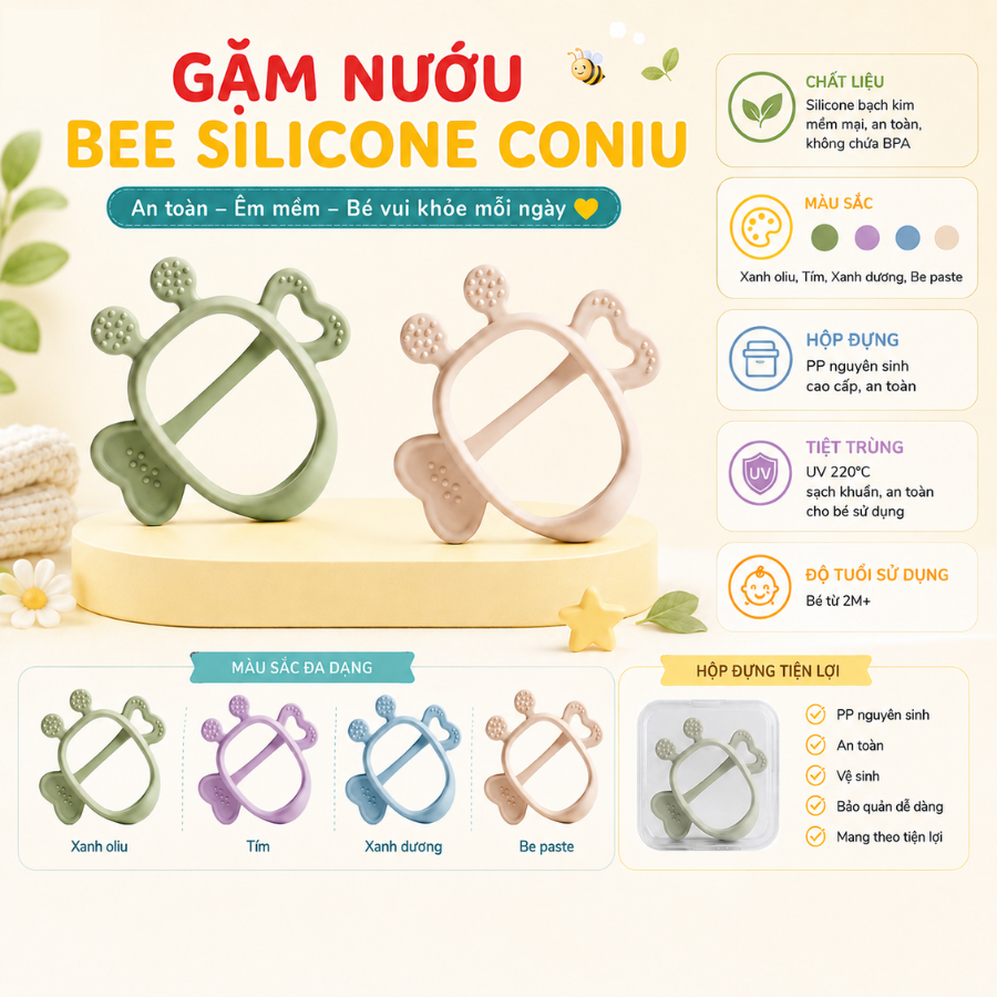 Gặm Nướu Bee Cho Bé Coniu Siêu Mềm Giúp Giảm Ngứa Nướu An Toàn Cho Bé